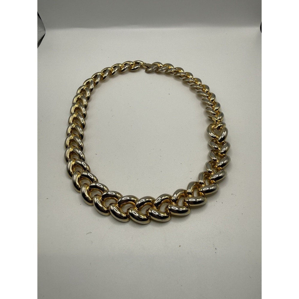 Bold Gold Tone Curb Link Necklace Chunky Statement Chain 18"